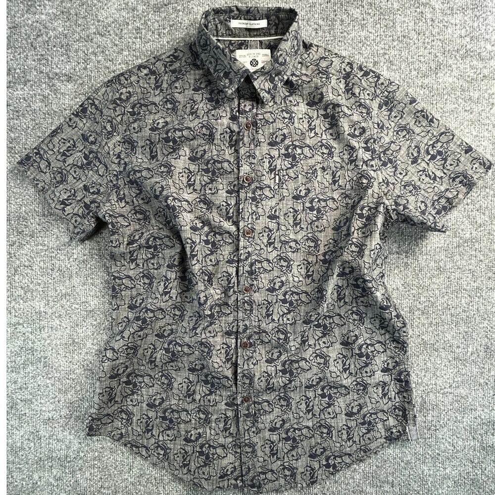 Denim & Flower Slim Fit Floral Button Up Shirt Gray Men's Medium